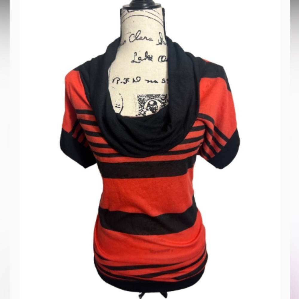 Joseph Q Orange-Red & Black Striped Cowl Neck Top cap sleeves‎ Plus size 3X